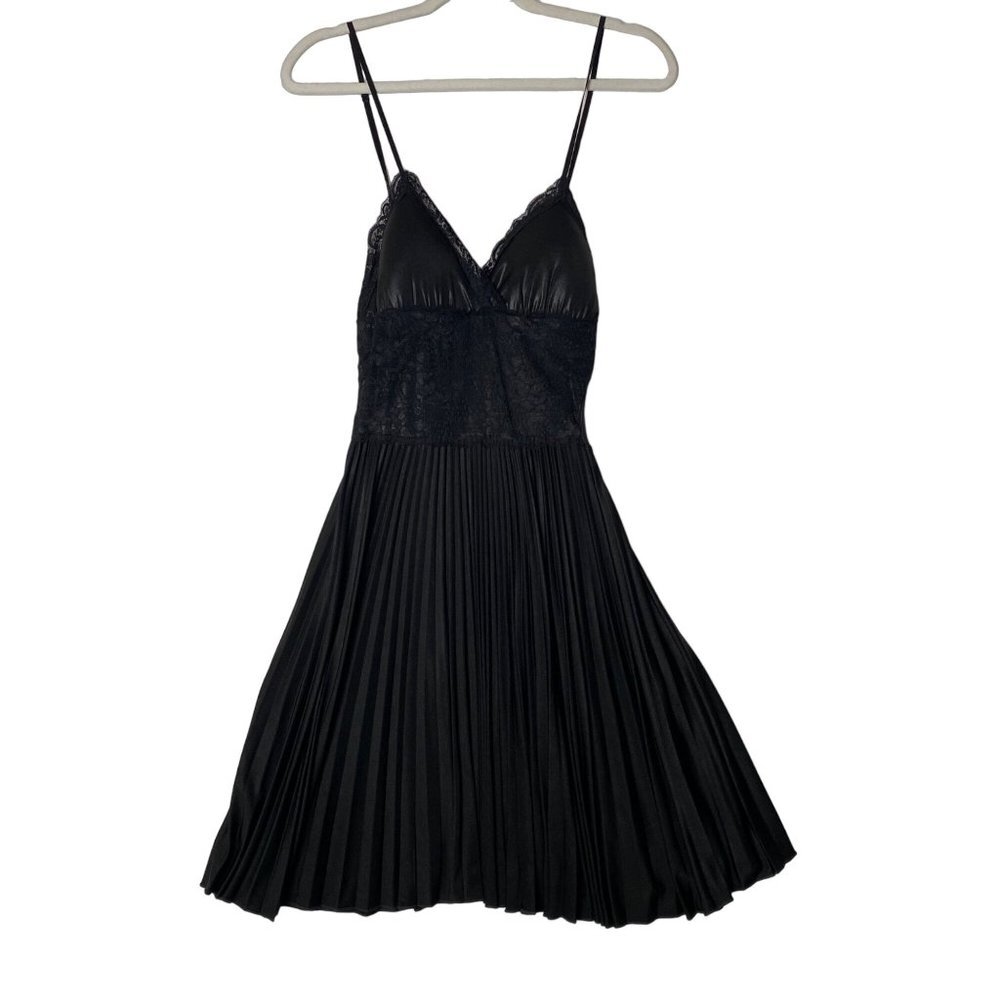 Seduction Chemise Dress Women XS Black Lace Overlay Strappy Flare Flowy‎ NEW